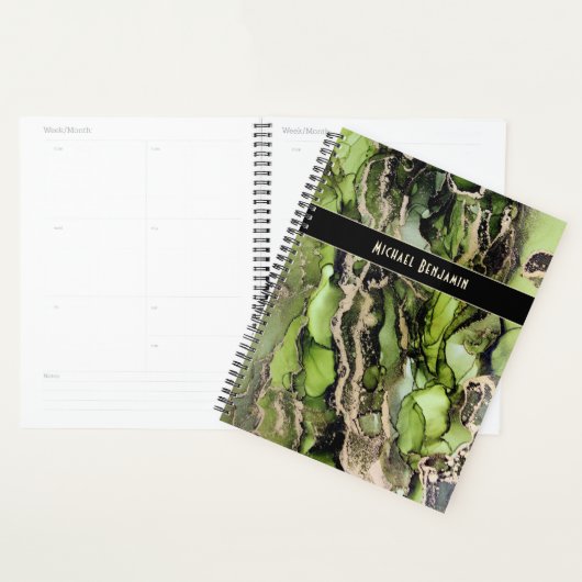 Genoemd Groene Zwart Goud Abstracte Kunst Planner (Display)