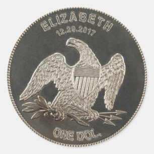 Genoemde zilver 1865 dollar ronde sticker