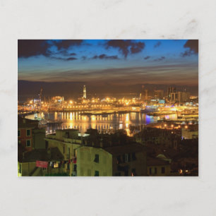 Genova en de haven 's avonds briefkaart