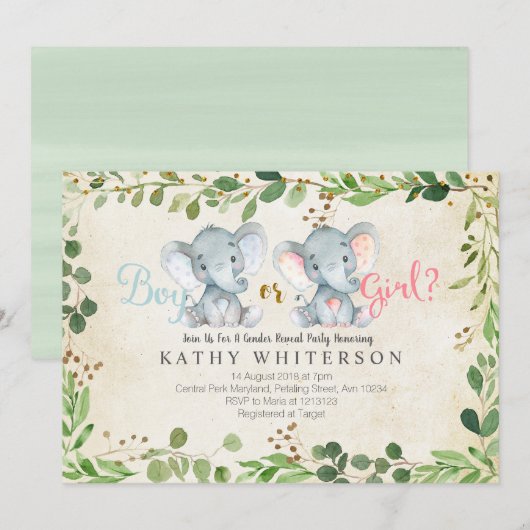 Genre éléphant révéler Invitation Grenerie (Devant / Derrière)