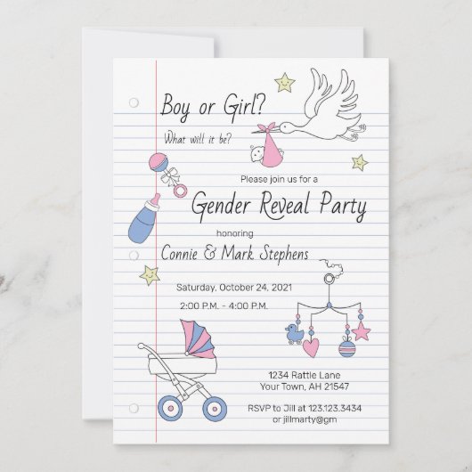 Genre Reveal Party Invitation carnet papier (Devant)