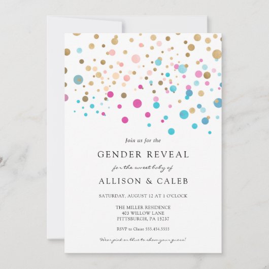 Genre Révéler rose et bleu Confetti Invitation (Devant)