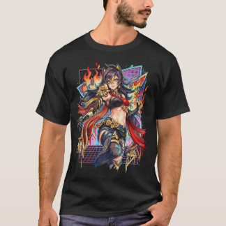 Genshin Dehya Lange Donker Gouden Gestreepte Haren T-shirt