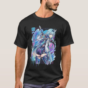 Genshin Eula Vaporwave Glitch Palm Zonsondergang N T-shirt