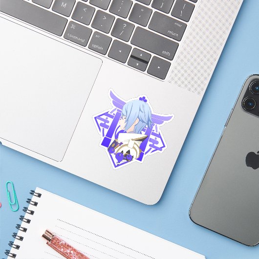 Genshin Impact Ayato Sticker (Laptop met iPhone)