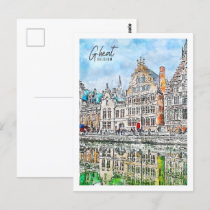 Gent België Reisplaats Waterverf Briefkaart
