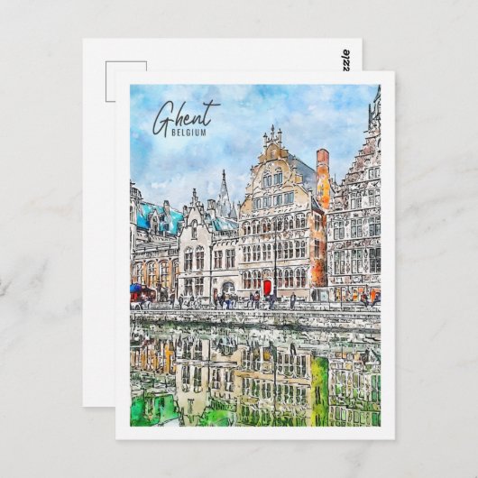 Gent België Reisplaats Waterverf Briefkaart (Voorkant / Achterkant)