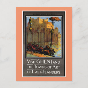 Gent, België, Vintage Travel Poster Briefkaart