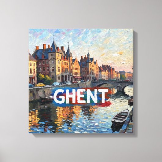Gent Kanaalreflecties Skyline Canvas Kunst (Voorkant)