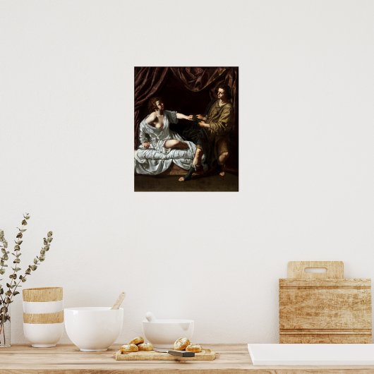 Gentileschi - Joseph en Potiphar's vrouw Poster (Keuken)