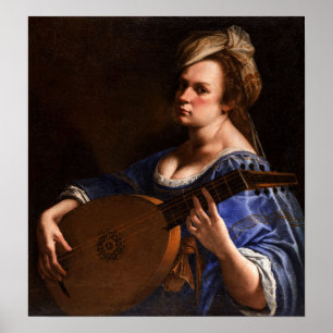 Gentileschi - zelfportret als lutespeler poster