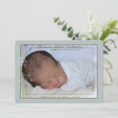 Gentle Blue Snowflakes Fotogeboorteaankondiging Feestdagenkaart (Staand voorkant)