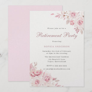 Gentle Blush Elegant Flowers Retirement Party Kaart