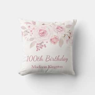 Gentle Blush Pink Floral 100th Birthday Party Gift Kussen