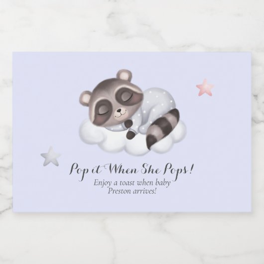 Gentle Boy Raccoon Pop het als ze Pop Sparkling Wijnetiket (Enkel label)