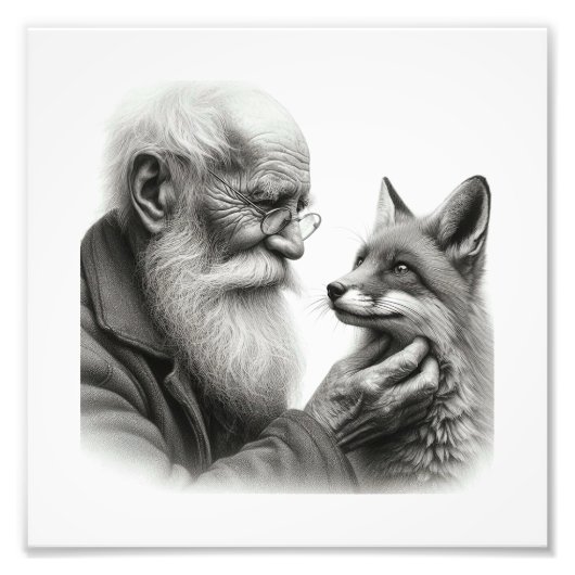 Gentle Companions: Oude Man en Fox Wall Art Foto Afdruk (Voorkant)