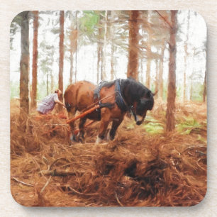 Gentle Giant - Draft Horse Hauling Logs in Forest Bier Onderzetter