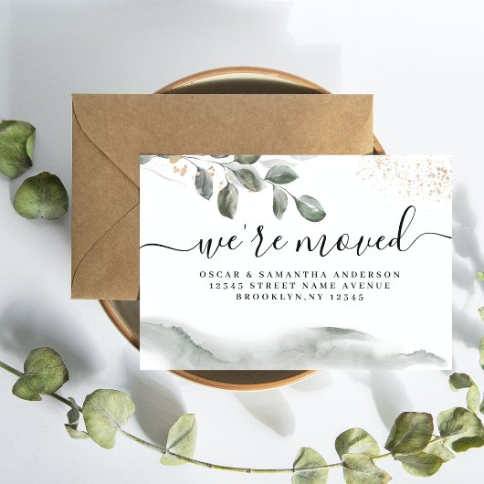 Gentle Greenery Waterverf Leaf | Goudstof Aankondigingskaart