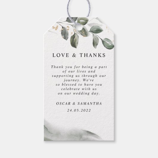 Gentle Greenery Waterverf Leaf | Goudstof Cadeaulabel (Voorkant)