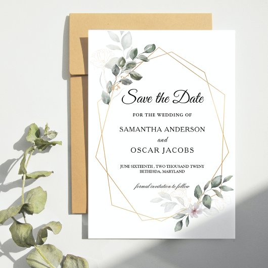 Gentle Greenery Waterverf Leaf Lijst & Flower Save The Date