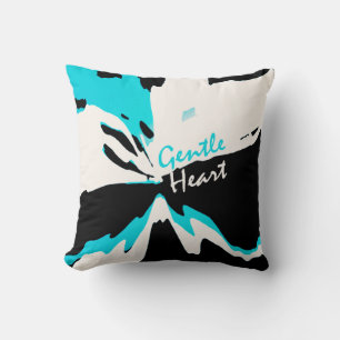 "Gentle Heart" Inspirerend op Aqua Beige Zwart Kussen