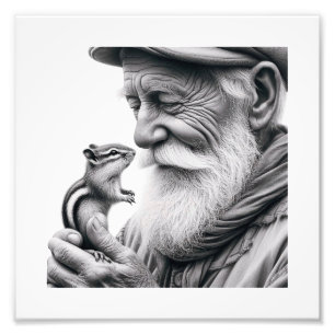 Gentle Keeper: Ouder Man met Chipmunk Wall Art Foto Afdruk