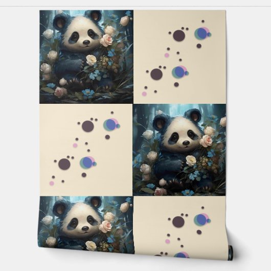 Gentle Panda Beer onder Oerwoud Rozen Behang (Afrollen)