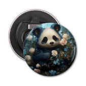 Gentle Panda Beer onder Oerwoud Rozen Button Flesopener (Voorkant)
