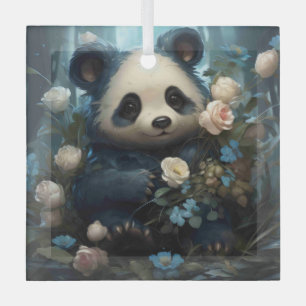 Gentle Panda Beer onder Oerwoud Rozen Glas Ornament
