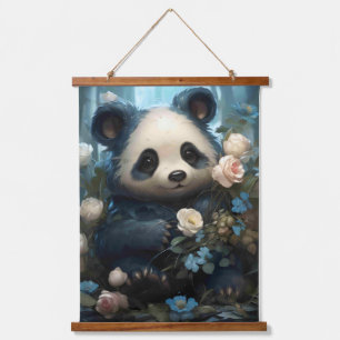 Gentle Panda Beer onder Oerwoud Rozen Hangend Wandkleed