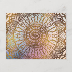 Gentle Pastel and Gold Choku Rei Symbol in Mandala Briefkaart