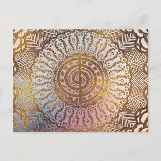 Gentle Pastel and Gold Choku Rei Symbol in Mandala Briefkaart (Voorkant)