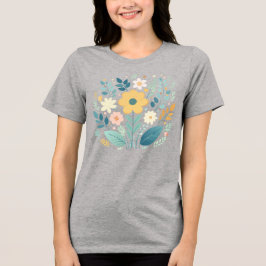 Gentle Pastel Floral Bloom - Boho Botanical Tri-Blend Shirt