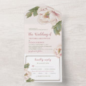 Gentle Pink Elegant Chinoiserie Floral Peony All All In One Uitnodiging (Binnen)
