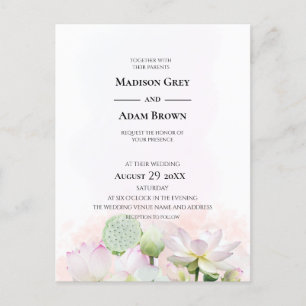 Gentle Water Lilies en Lotuses Waterverf Wedding Uitnodiging Briefkaart