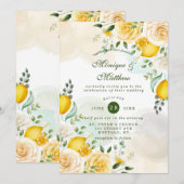 Gentle Yellow Roses and Lemons Wedding Kaart (Voorkant / Achterkant)