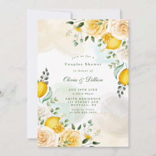 Gentle Yellow Roses Lemons Couples Shower Invites (Voorkant)