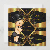 Gentleman Baby shower Gold Boy Tophat Blonde Kaart (Voorkant)