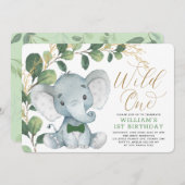 Gentleman Elephant Wild One Greenery 1st Birthday Kaart (Voorkant / Achterkant)