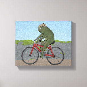 Gentleman Frog op een fietsdoek Canvas Afdruk