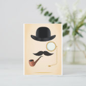 Gentleman Mustache must-Dash Monacle & Bowler Pet Briefkaart (Staand voorkant)