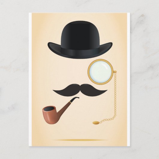 Gentleman Mustache must-Dash Monacle & Bowler Pet Briefkaart (Voorkant)