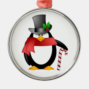 Gentleman Penguin met Top Hat Candy Cane Ornament