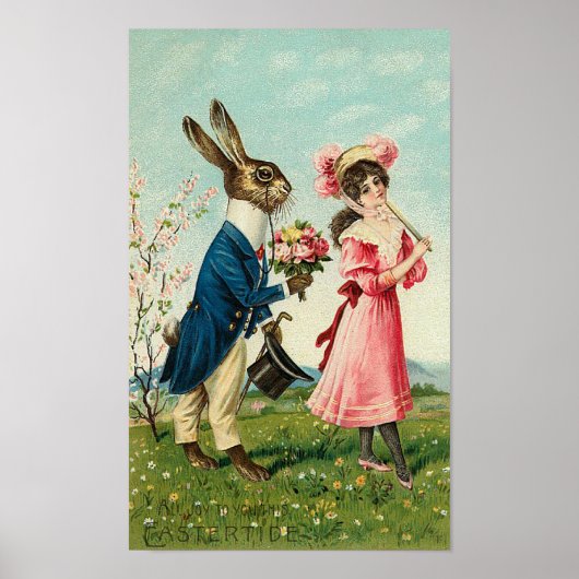 Gentleman Rabbit Courbit Lady bij Pasen Poster (Voorkant)