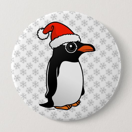 Gentoo Penguin Santa Ronde Button 4,0 Cm (Voorkant)