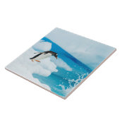 Gentoo-pinguïn, Pygoscelis Papua, springt eraf Tegeltje (Zijkant)