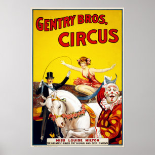 Gentry Bros Vintage. Horse & Clown Circus Poster