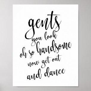 Gents Bathroom Black en White 8x10 Wedding Sign Poster