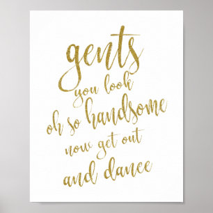 Gents Bathroom Gold Glitter 8x10 Wedding Sign Poster