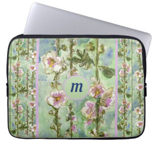 Gentse lichte roze bloemen en monogram laptop sleeve